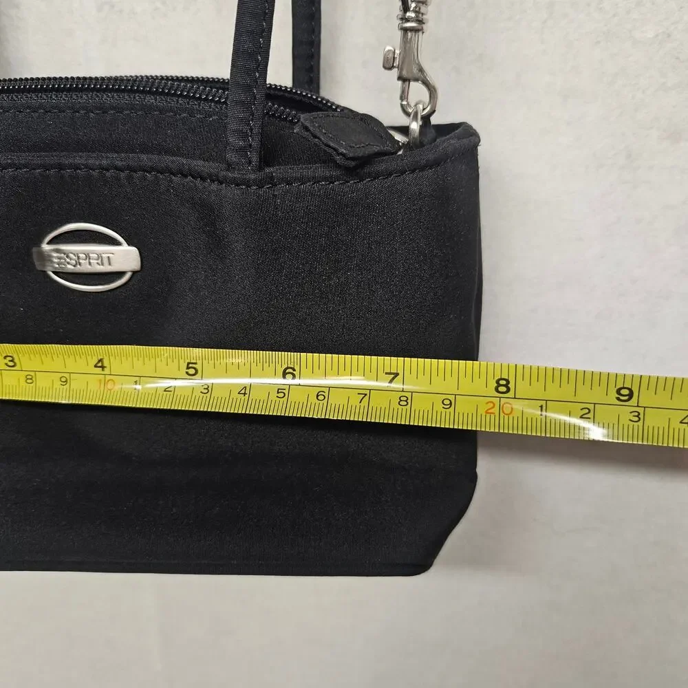 Vintage Esprit Black Nylon Mini Crossbody Bag Silver Hardware Y2K Top Handle